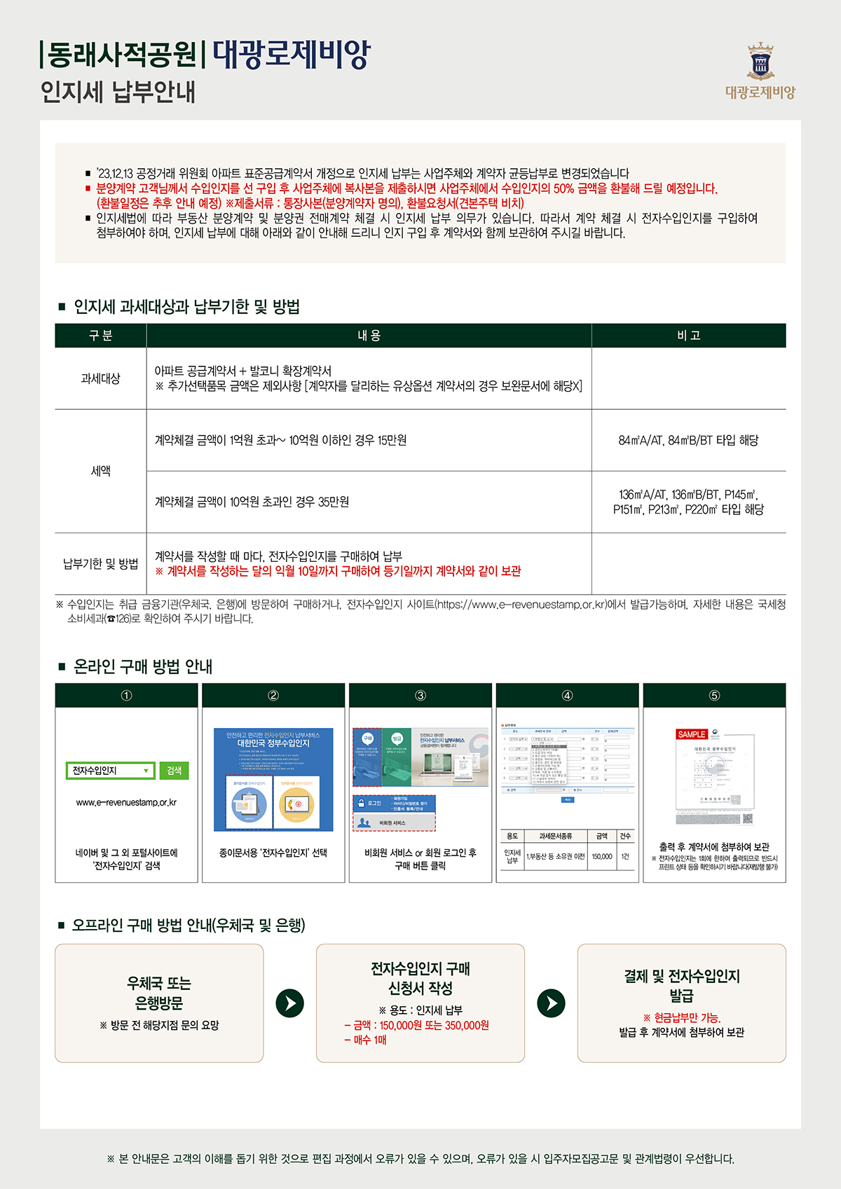 동래사적공원 대광로제비앙 인지세납부안내